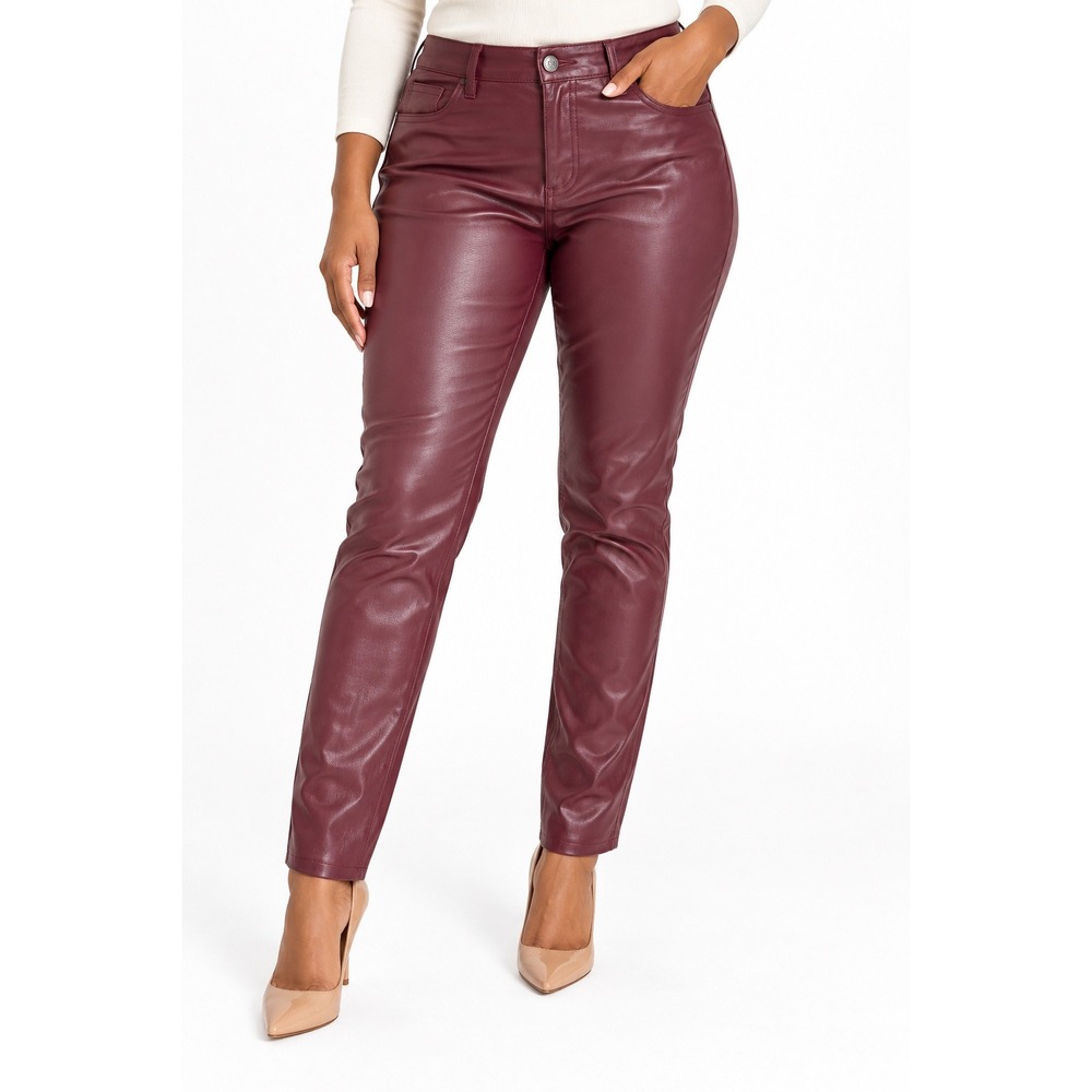 Joie Faux Leather Pants Burgundy Wine Red Straight Leg High Rise Size 16 NWT